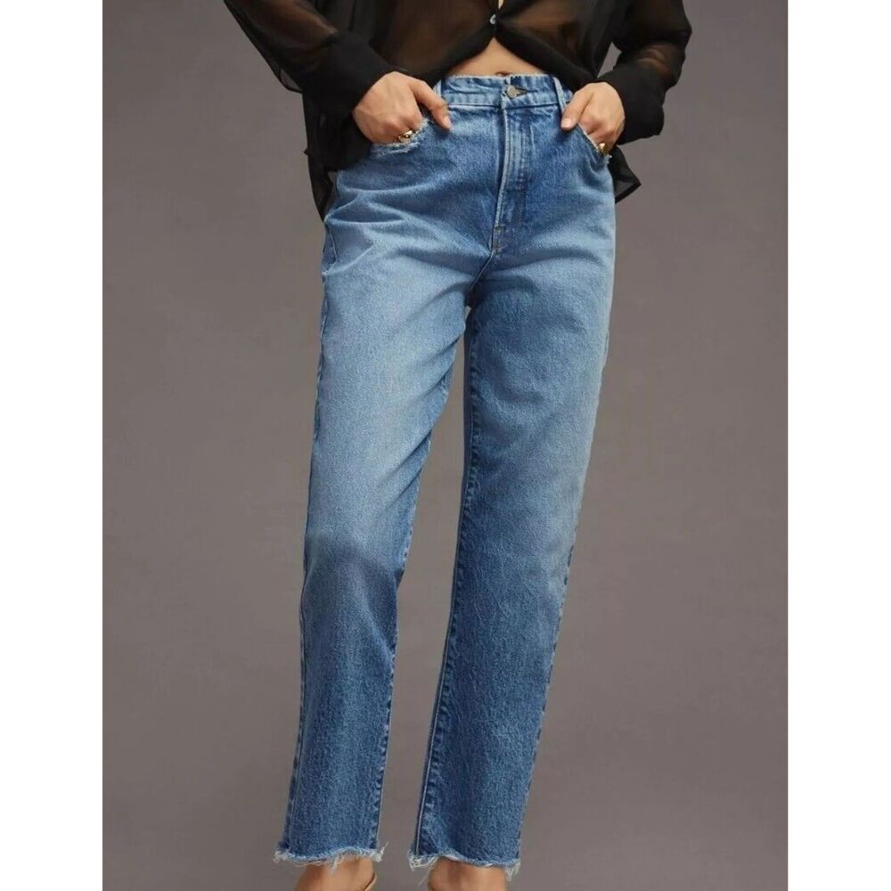 Good American High Rise Frayed Jeans Sz 12/31 Denim Straight Stretch Streetwear